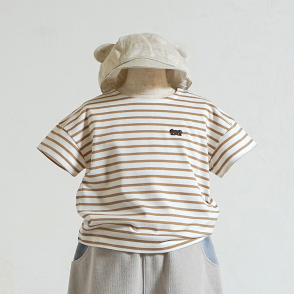 ベアマスクボーダーTシャツ モカ 80・90・100cm