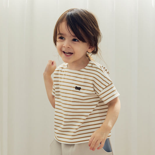 ベアマスクボーダーTシャツ モカ 80・90・100cm