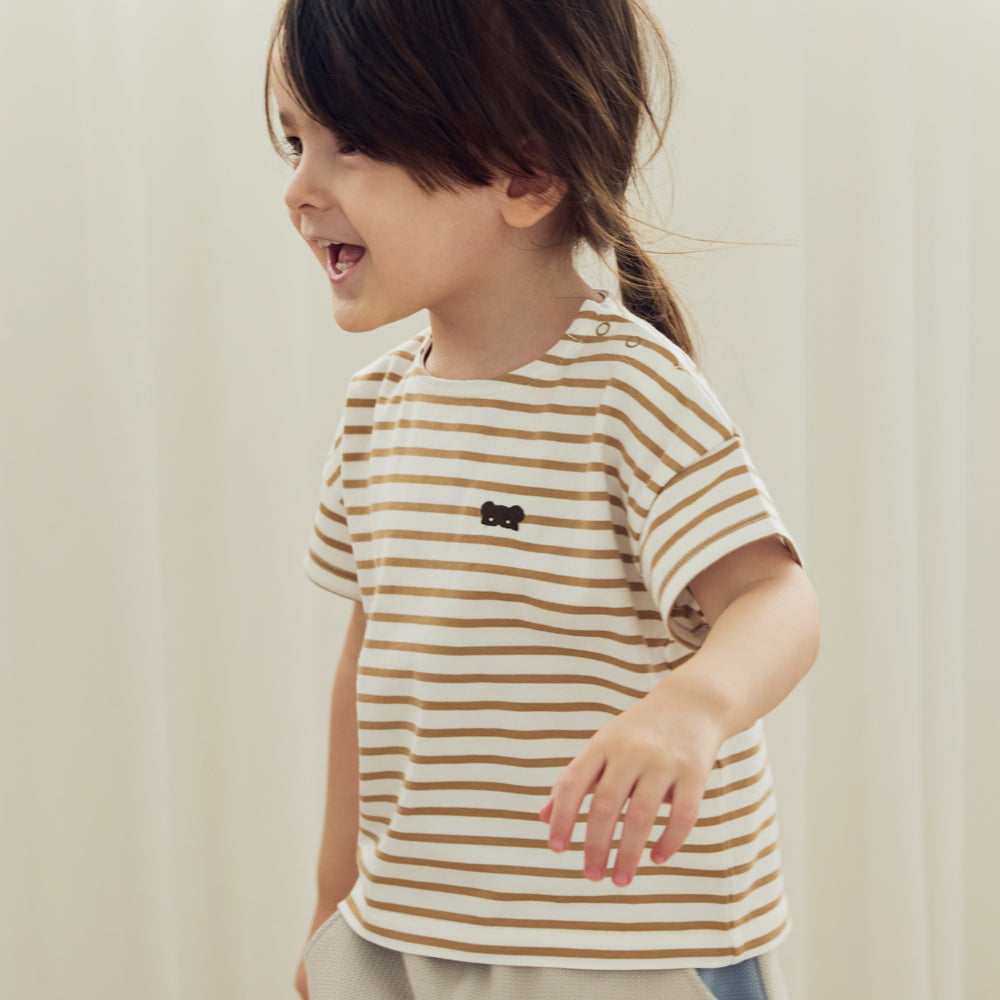 ベアマスクボーダーTシャツ モカ 80・90・100cm