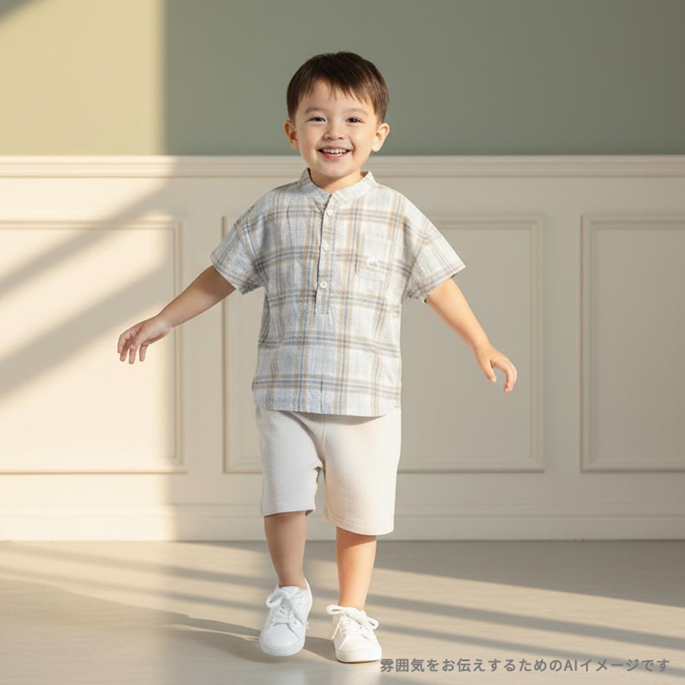 木馬チェックシャツ ライトブルー 80・90・100・110cm