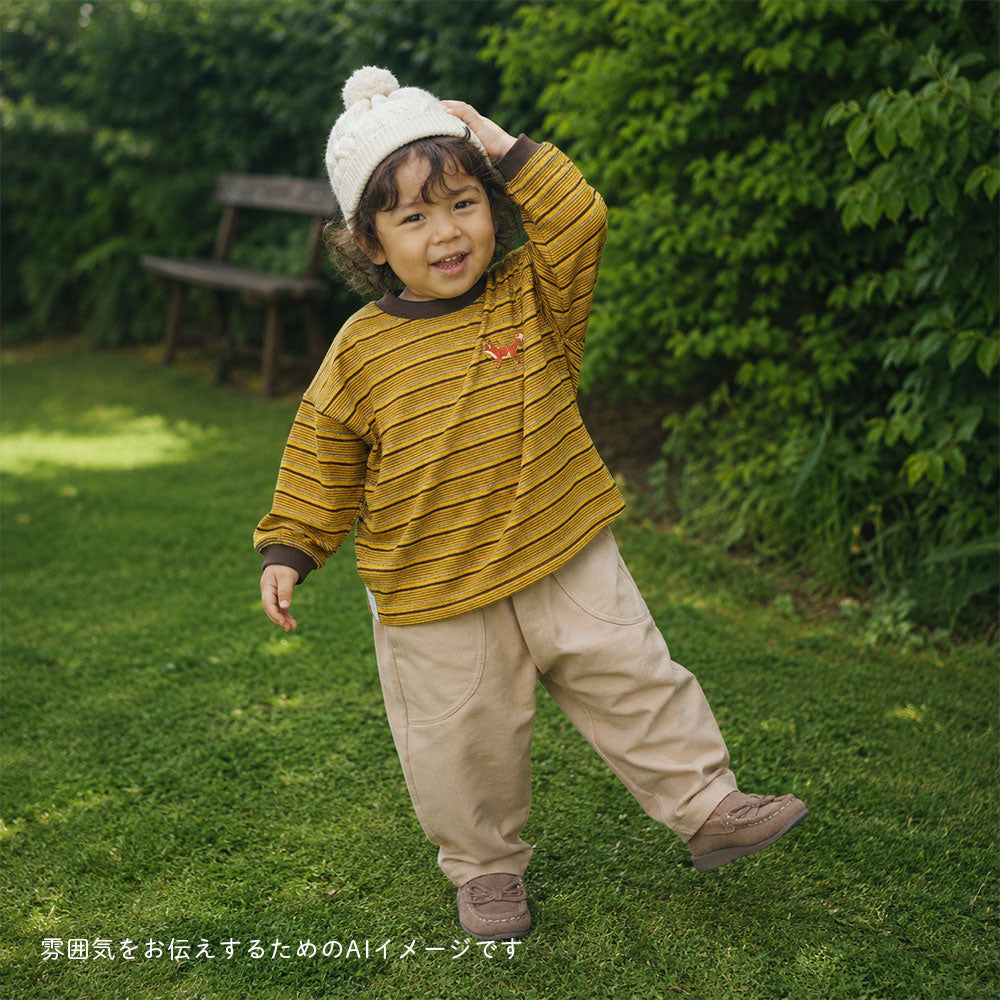 animal長袖ボーダーTシャツ イエロー 80・90・100・110cm