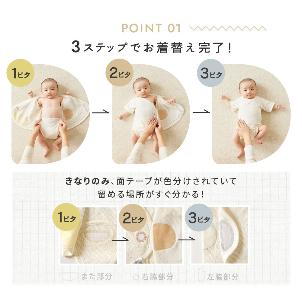 PATTO SATTO HADAGI 50-60cm 肌着3枚セット（グレー・グリーン・アメザイク）