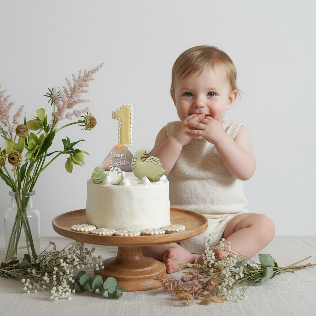 バースデーアイシングクッキー＆ホワイトケーキセット　恐竜 ◎　/ 名入れ