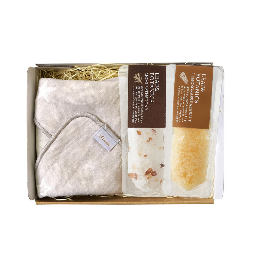 LEAF&BOTANICSギフトセット（ハンカチ＆バスソルトシュガー モミ＆レモングラス）●