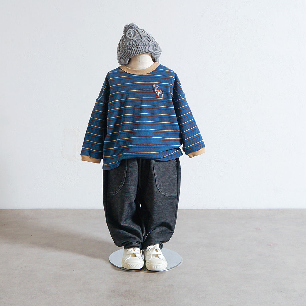 animal長袖ボーダーTシャツ ブルー 80・90・100・110cm