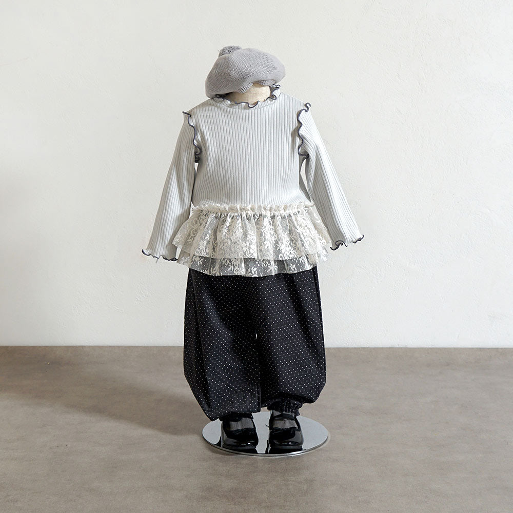 配色メロウLaceトップス グレー 80・90・100・110cm