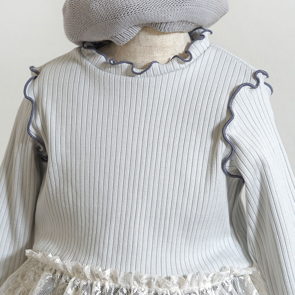 配色メロウLaceトップス グレー 80・90・100・110cm
