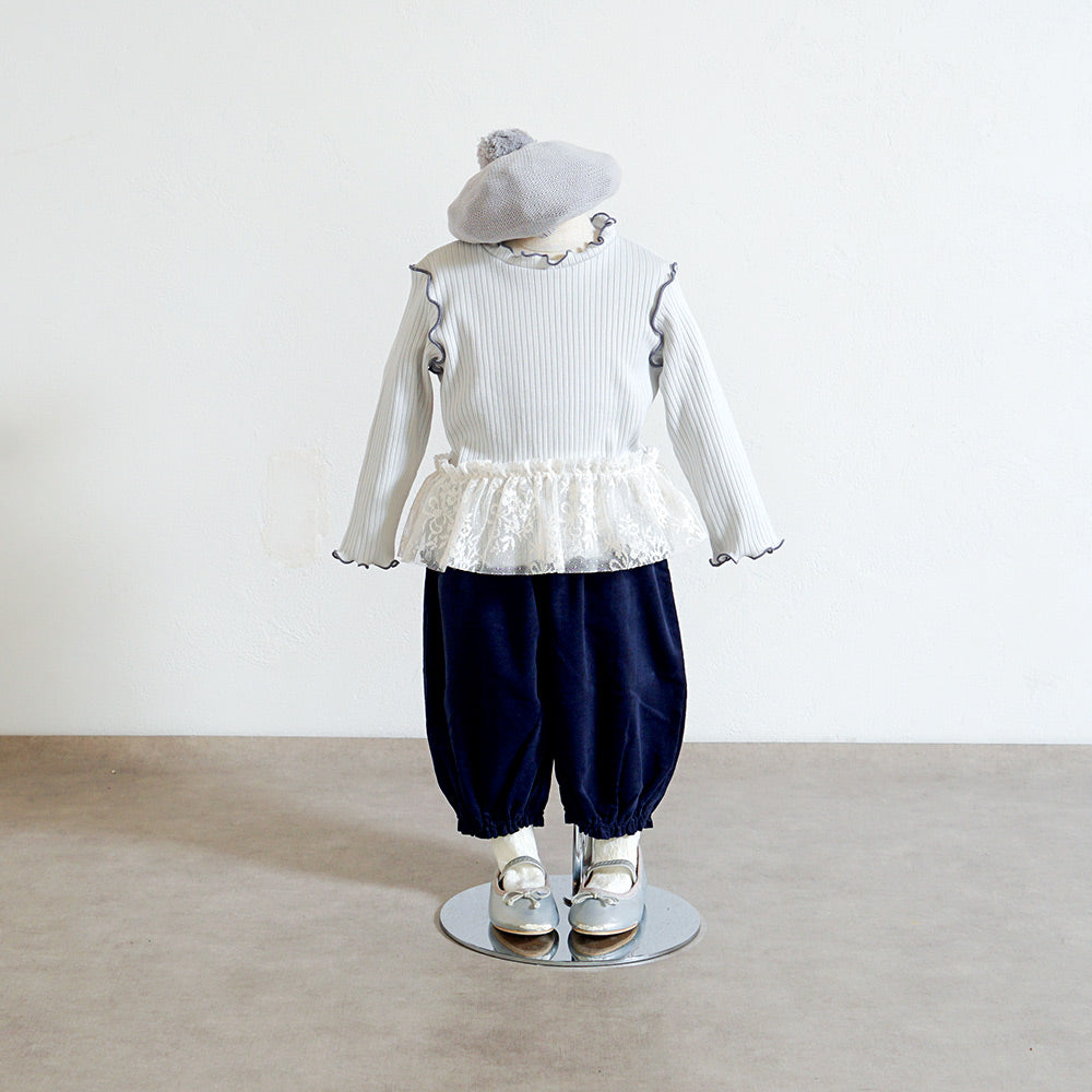 配色メロウLaceトップス グレー 80・90・100・110cm