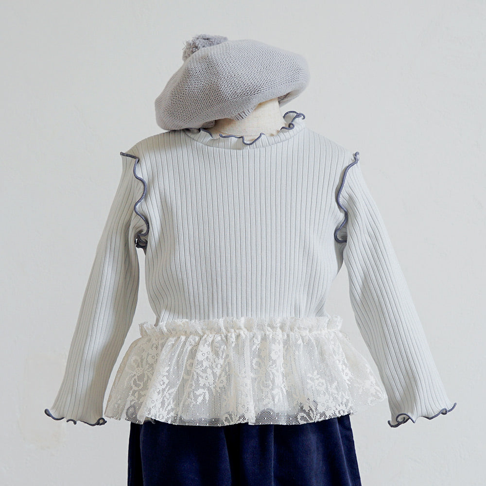 配色メロウLaceトップス グレー 80・90・100・110cm