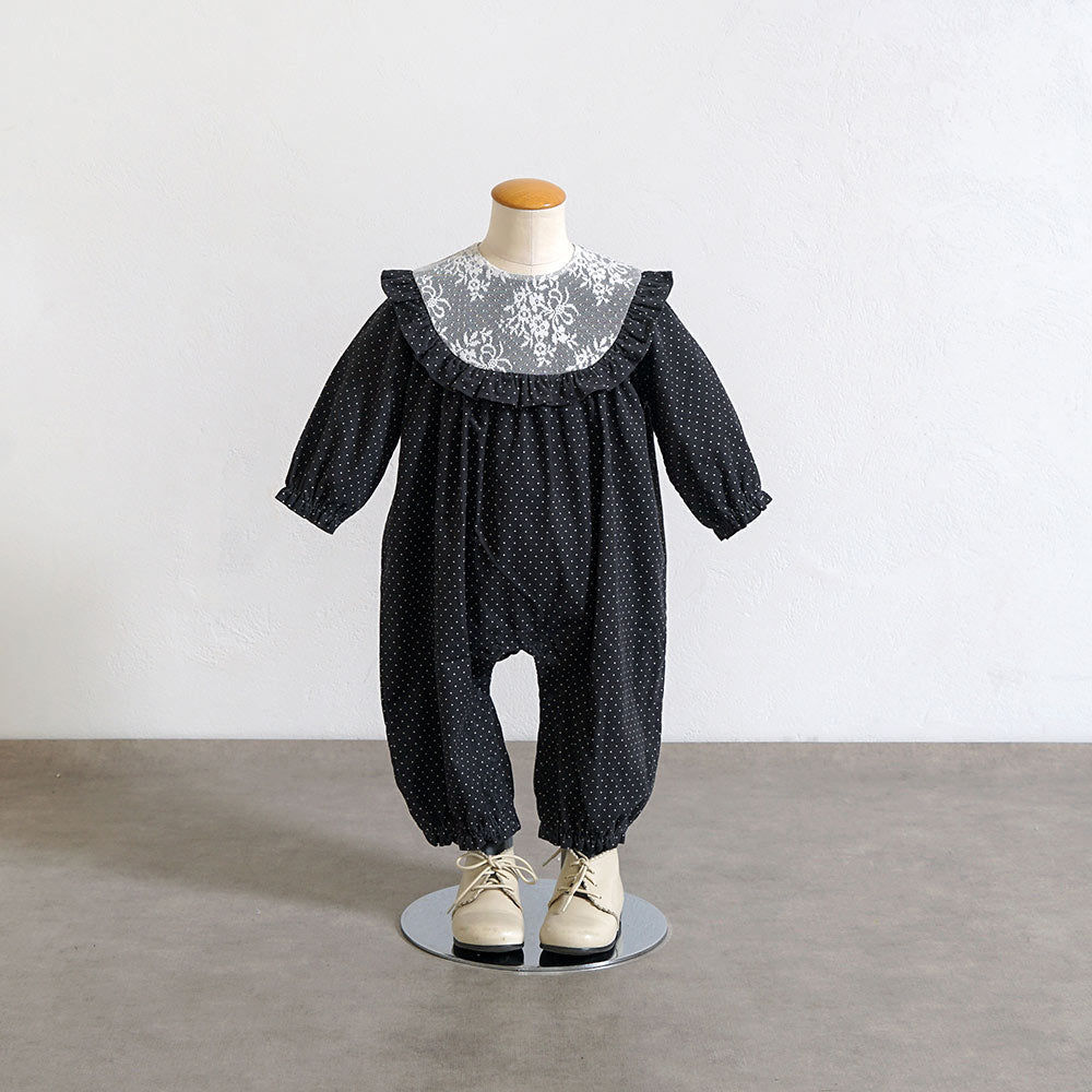 ドットLaceロンパース チャコールグレー 70・80cm