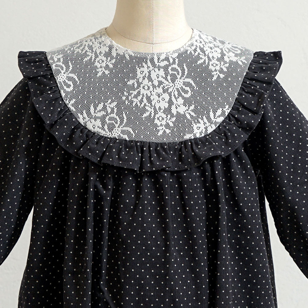 ドットLaceロンパース チャコールグレー 70・80cm