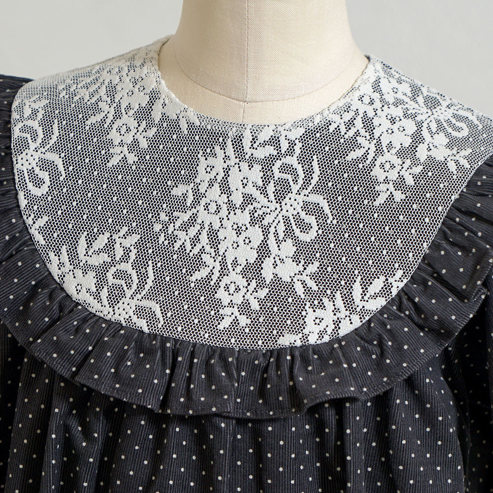 ドットLaceロンパース チャコールグレー 70・80cm
