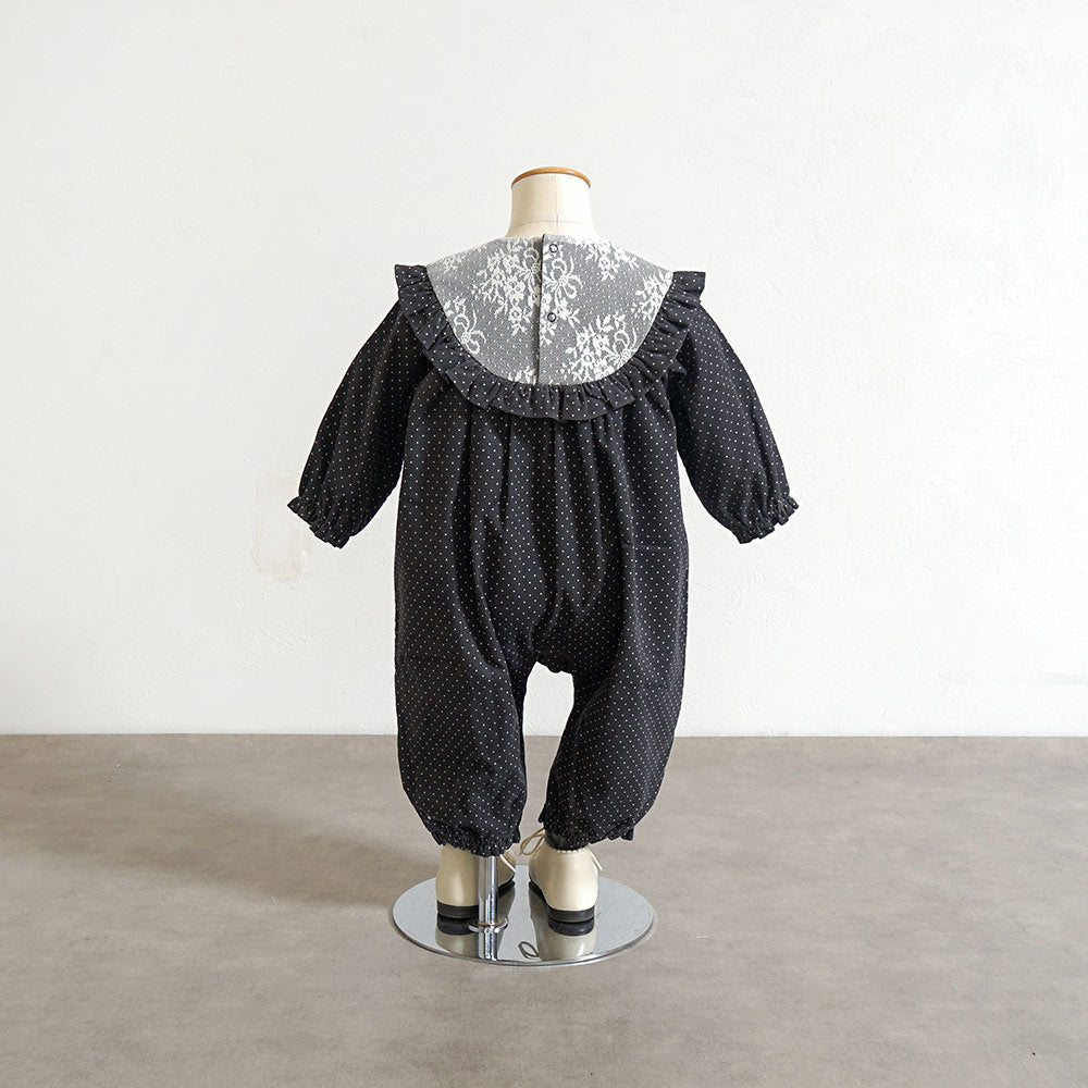ドットLaceロンパース チャコールグレー 70・80cm