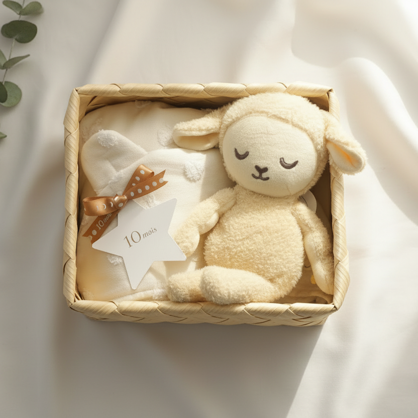 かごギフト バスポンチョとぬいぐるみセット mois / 出産祝い