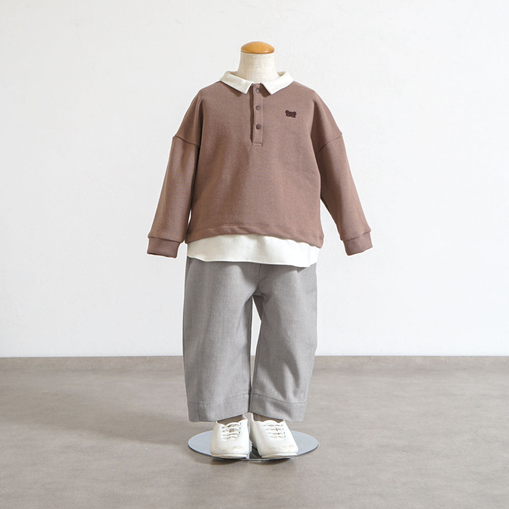 ベアマスクレイヤード襟トップス モカ 80・90・100cm