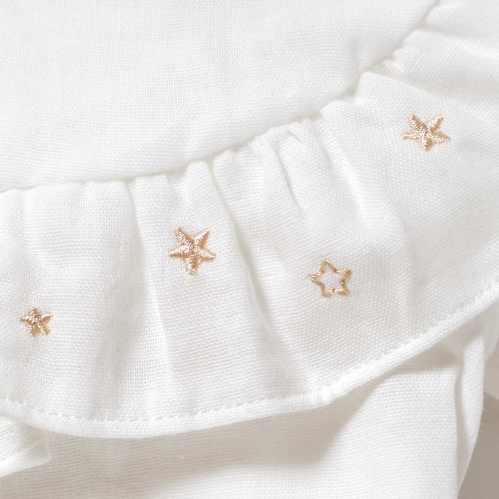 star刺繍フリルWガーゼ　2wayドレス　ホワイト　50-70cm / ツーウェイオール