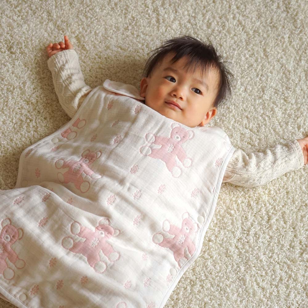 モン・ヌヌース　スリーパー　ベビーサイズ　ピンク　ふくふくガーゼ(6重ガーゼ) / 名入れ刺繍可