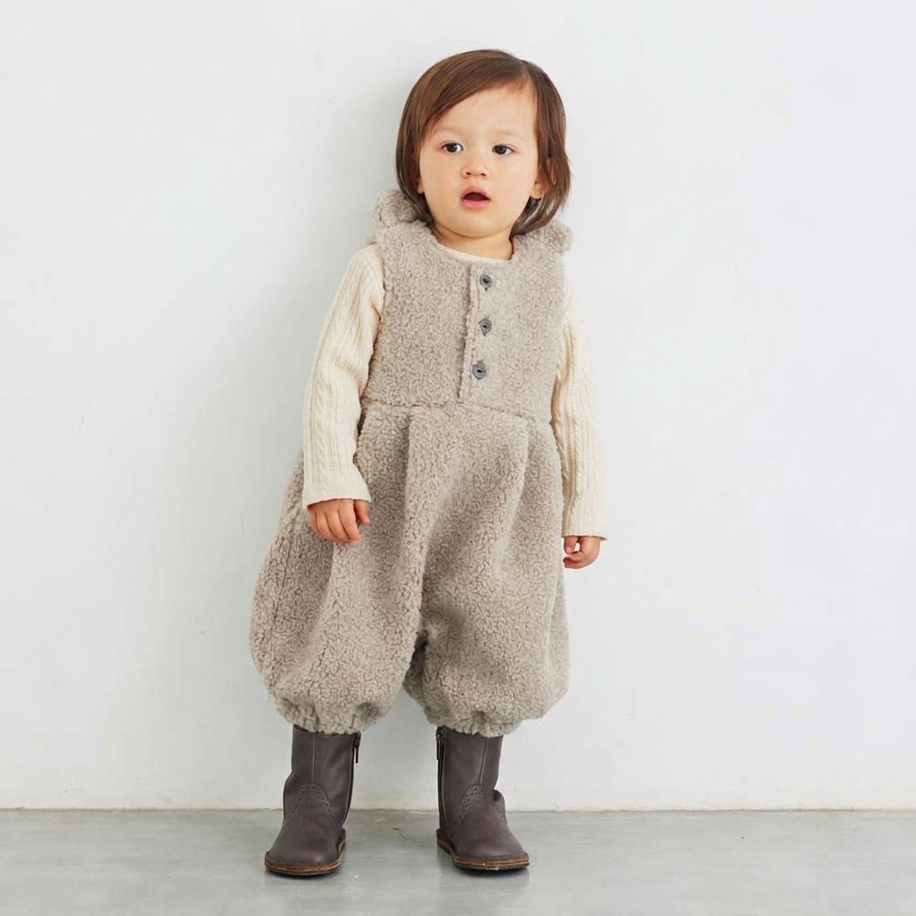 ボアくま耳サロペット アイボリー 70-80・80-90cm