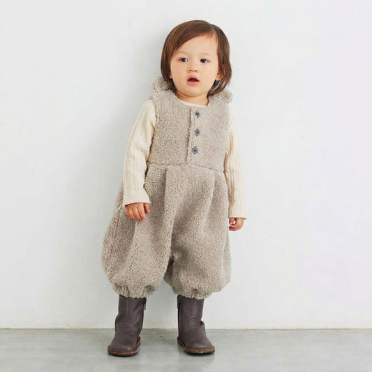 ボアくま耳サロペット アイボリー 70-80・80-90cm