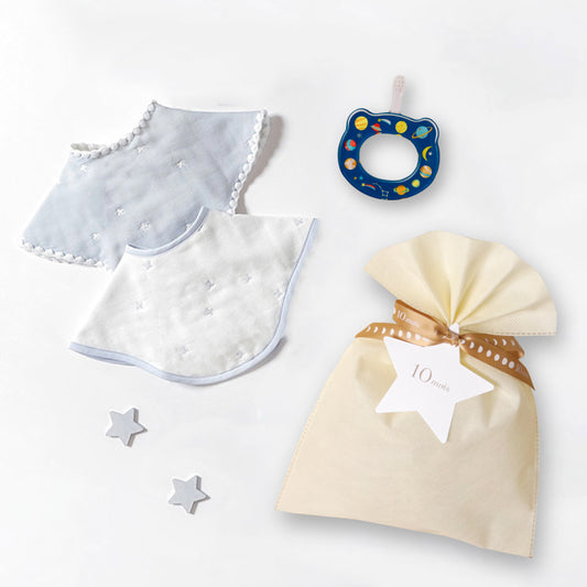 2wayビブ（２枚セット）&HAMICO ベビー歯ブラシ ギフトセット ブルー  / 出産祝い 名入れ刺繍可
