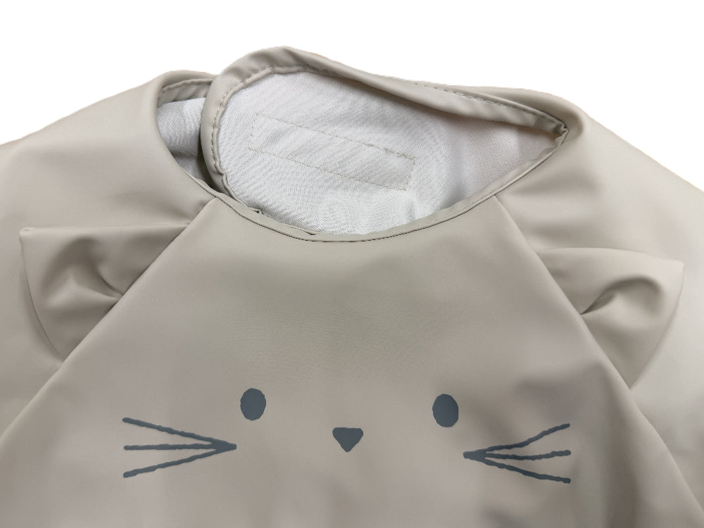 お食事ポーチロン 長袖 ねこアイボリー / お食事エプロン  / ギフト包装不可