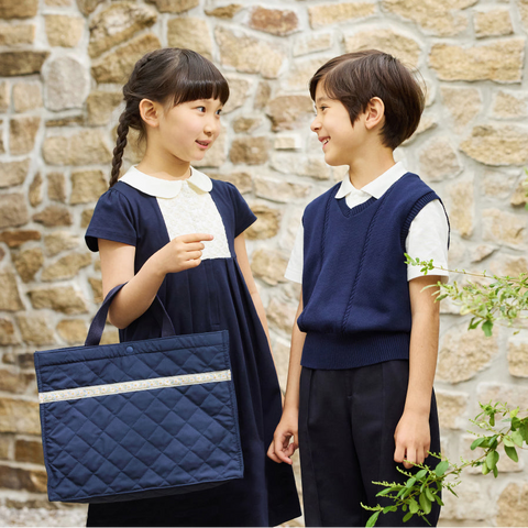 お受験服 通塾 エンブロイダリー フラワー ワンピース ネイビー 90