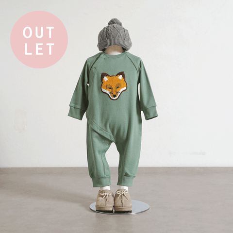 きつねワッペン裏毛ロンパース モスグリーン 80cm / ギフト包装不可