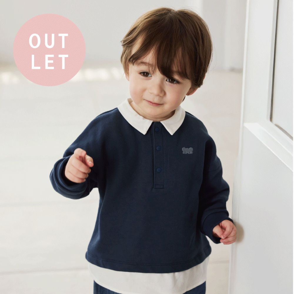 ベアマスクレイヤード襟トップス ネイビー 80cm  / ギフト包装不可