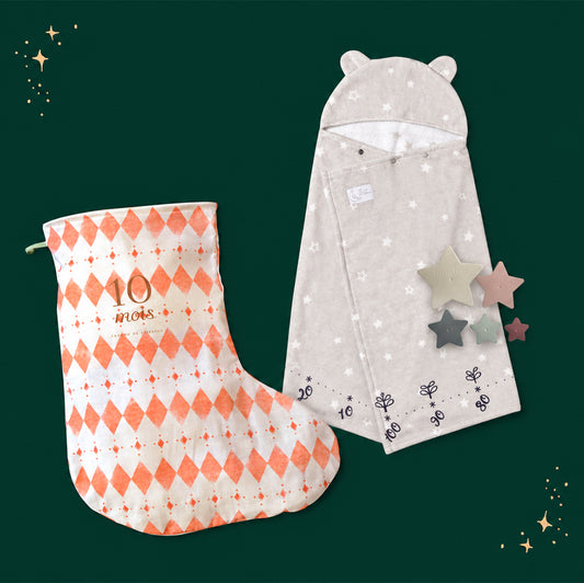サンタのくつ下ギフトセット バスポンチョ・ネスティングスター / 名入れ刺繍可
