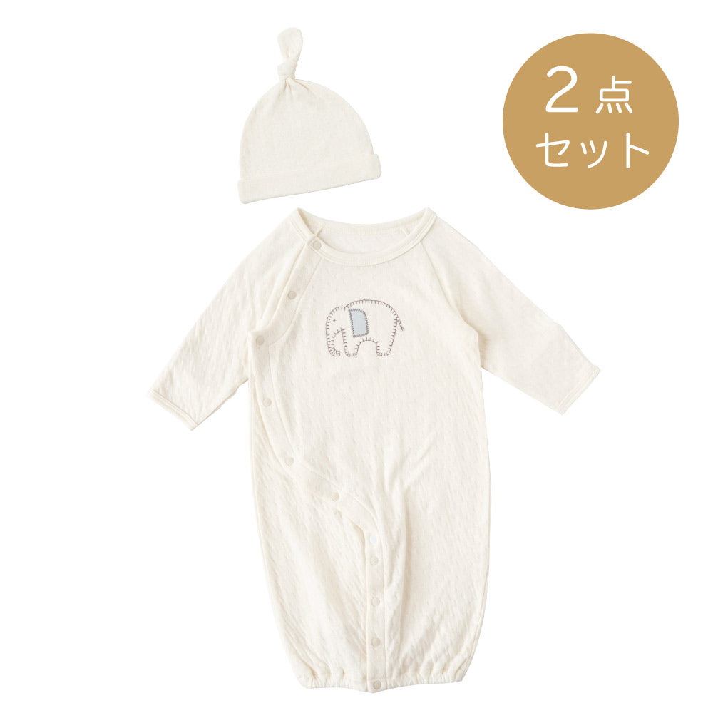 【予約】guri(ぐり）　2wayドレス＆ベビー帽2点セット　キナリ　50cm-70cm