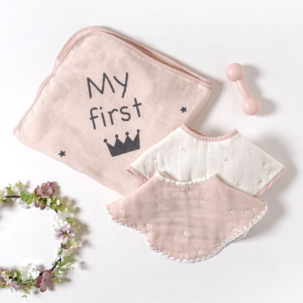 アニバーサリータオル･2wayビブ･ダンベルベル　ギフトセット　シェルピンク / 出産祝い