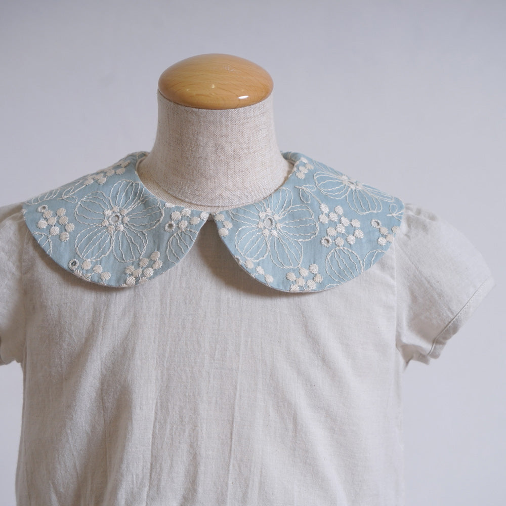 オーガニックコットン flower刺繍襟ブラウス ライトブルー 80・90・100・110cm