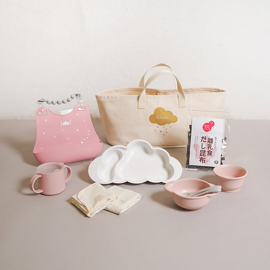 【予約】帆布BAGギフト　お食事セット(だし・ハンカチ)　ピンク / 出産祝い●