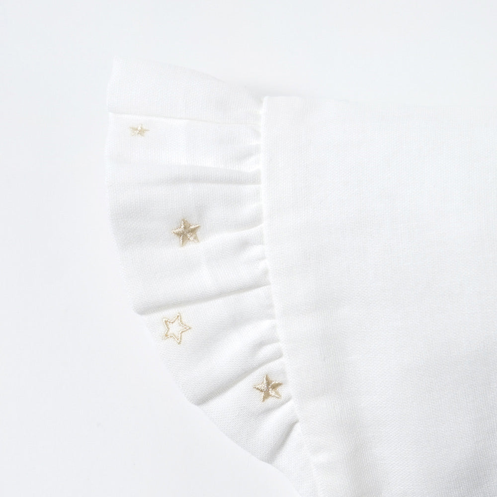 star刺繍フリルWガーゼボンネット　ホワイト　42-44cm