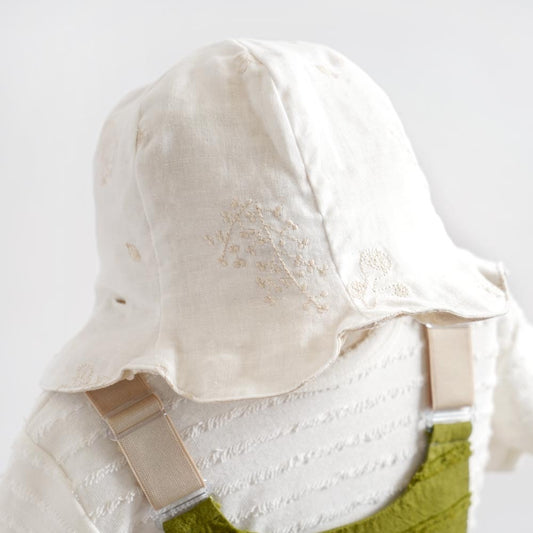 刺繍 リバーシブル チューリップハット　minoriホワイト /ベビー帽子