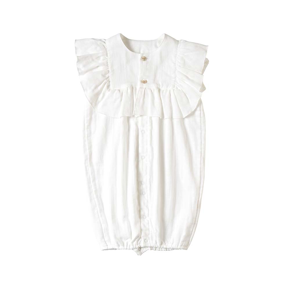 フリルガーゼ2wayドレス(2wayオール)　ボンネット付き　ホワイト　50-70cm