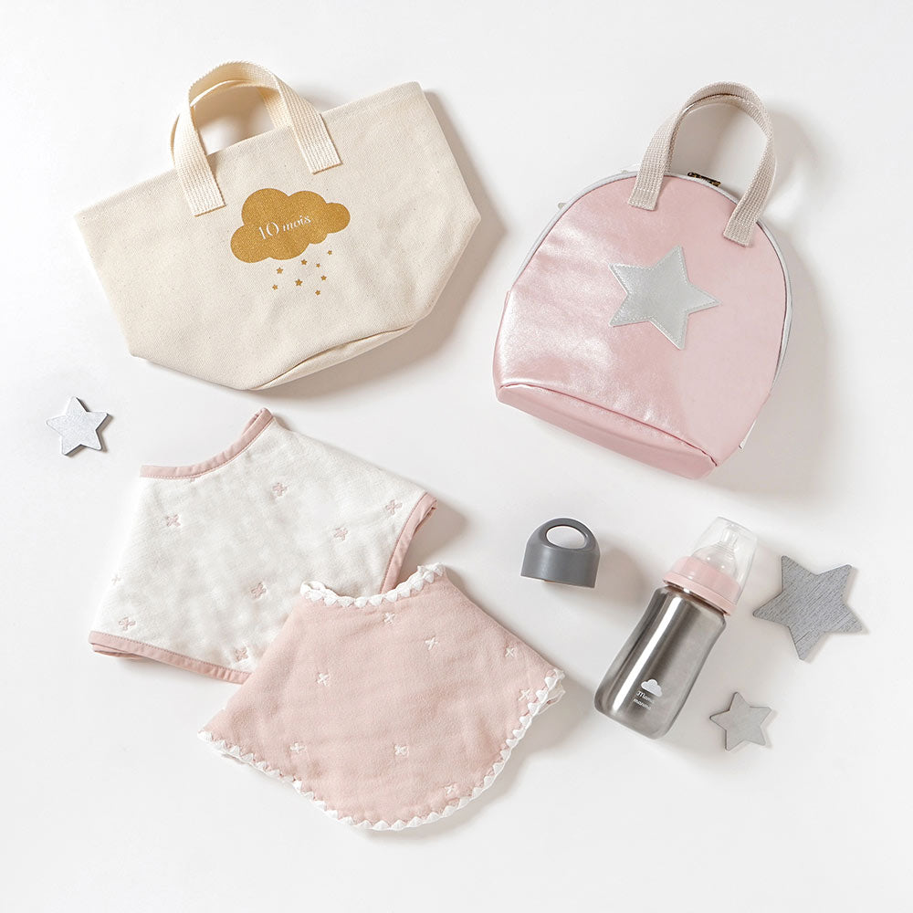 帆布BAGギフト　ベビーボトル・ビブ・ポーチ シェルピンク  / 出産祝い